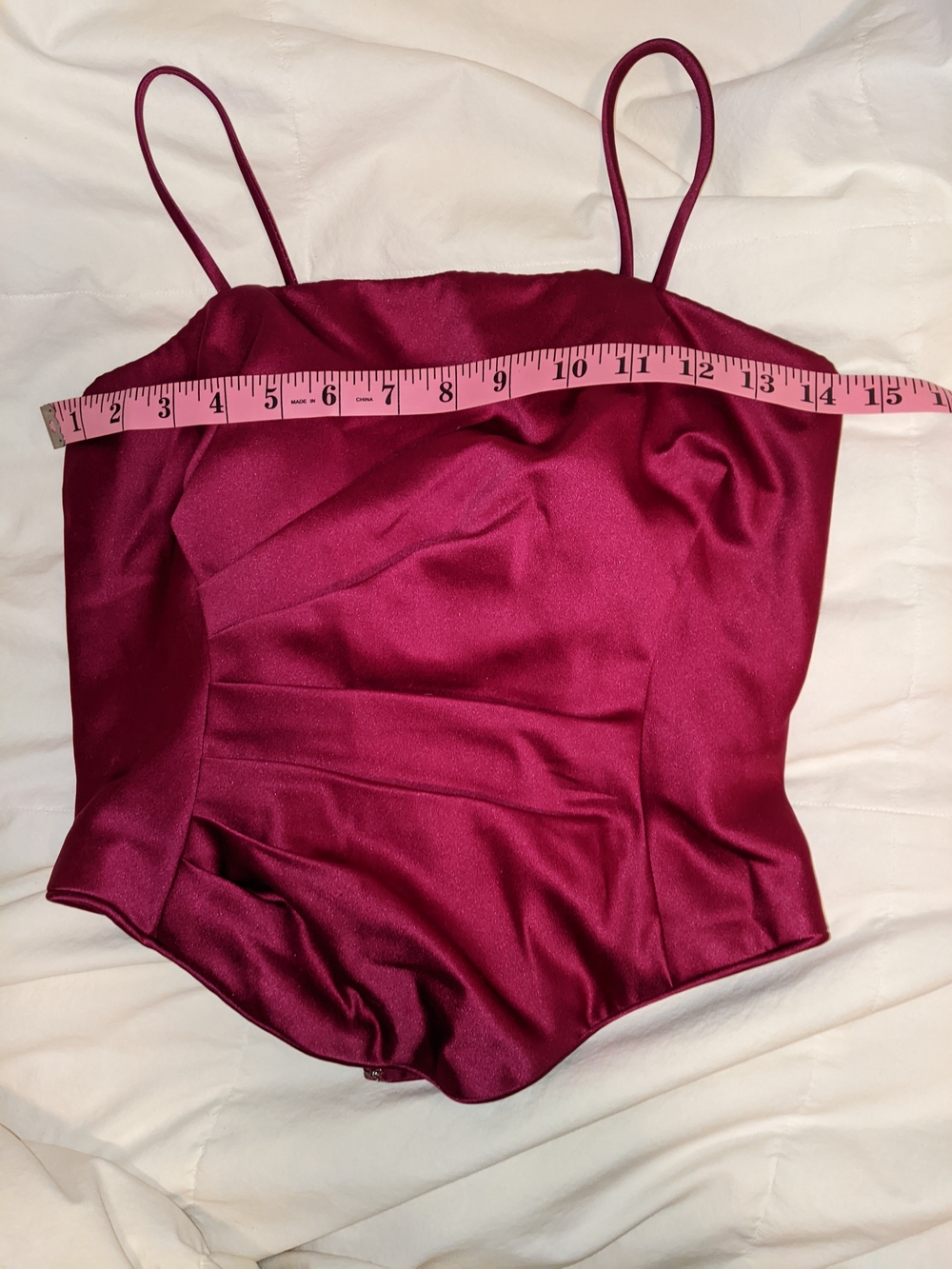 Alfred Angelo Satin Spaghetti-Strap Corset Top in Burgundy